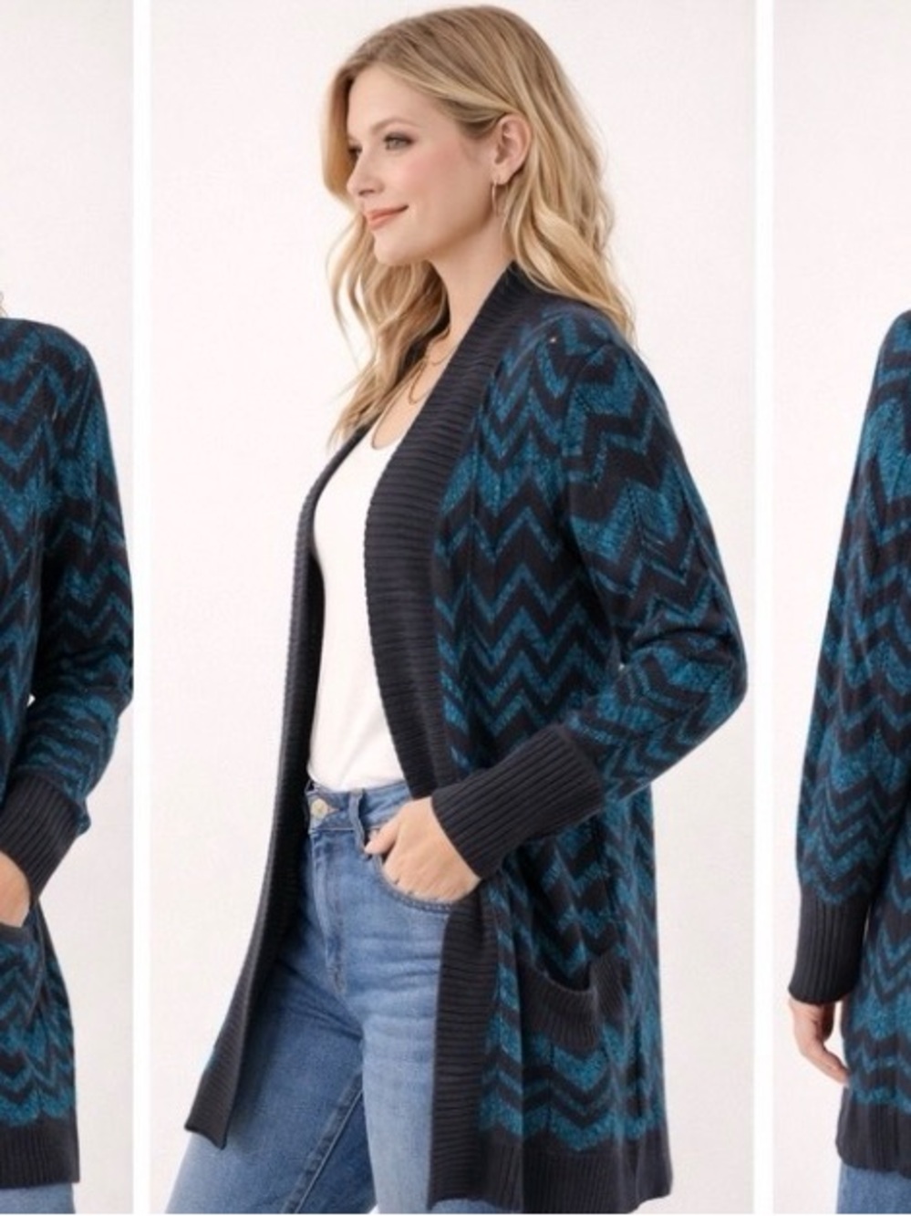 Missoni for Target Chevron Open-Front Cardigan in Teal and Navy. Size XL
